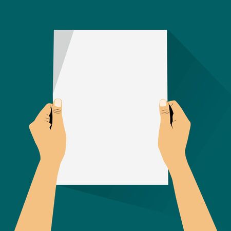 Hand holding blank paper white vector.のイラスト素材