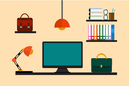 Flat design work space computer and tools for hard working.のイラスト素材