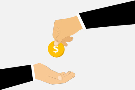 Male business hand Give dollar money for other business man.のイラスト素材