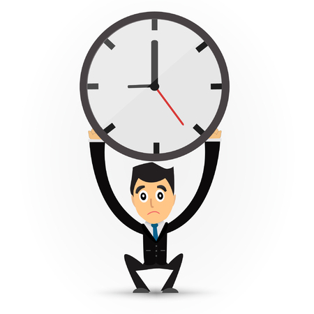Cartoon business man holding  a clock.のイラスト素材