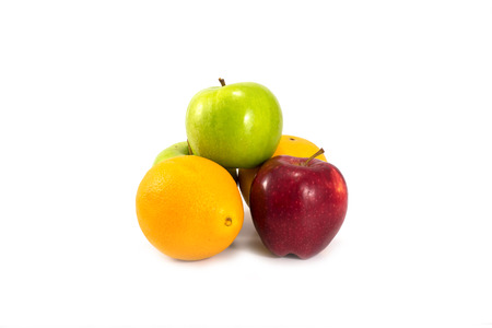 Red and green apple and orange.の写真素材