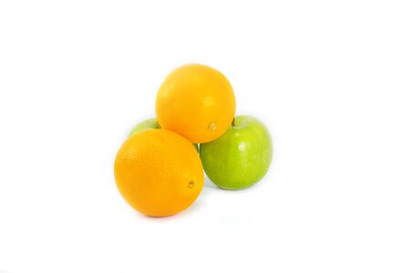 fruit apple orange on white background.の写真素材