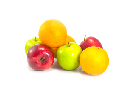fruit apple orange on white background.の写真素材