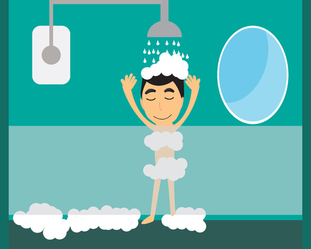 Morning today he Take shower happy..Vector illustrationのイラスト素材