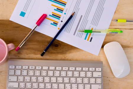 Work space template office concept on wood background.の写真素材