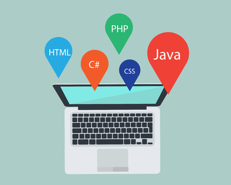 programming laptop and language with developer.のイラスト素材