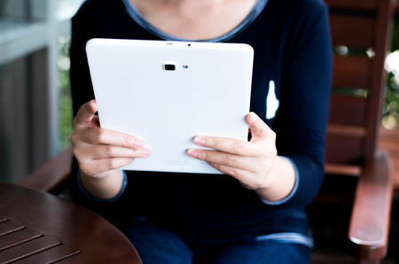 holding digital tabletの写真素材