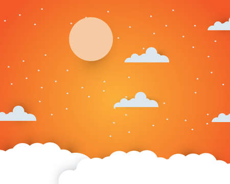 Warm sky Landscape blue sky and white clouds on sunny day. vector Illustration.のイラスト素材