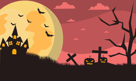 Halloween background banner fullmoon scary vector concept.のイラスト素材