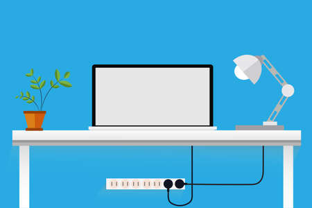 WorksWork space laptop computer for working in table vector design.paceのイラスト素材