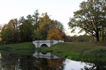 Kind on the bridge of Gatchina parkの写真素材