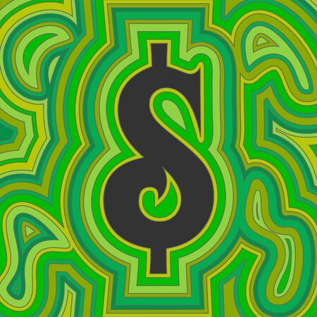 A groovy dollar sign with psychedelic offset swirls in shades of green.のイラスト素材