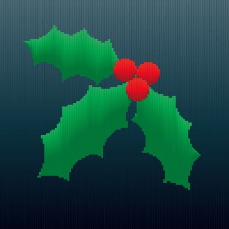 A Christmas holly design made entirely of stripes in coloured gradients giving an 8-bit look to the image.のイラスト素材