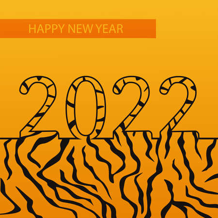 postcard orange gradient background tiger color inscription happy new year 2022のイラスト素材