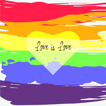 lgbt postcard background with rainbow strokes heart and the inscription love isのイラスト素材