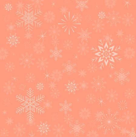 christmas card on a soft pink background with white snowflakes of different sizesのイラスト素材