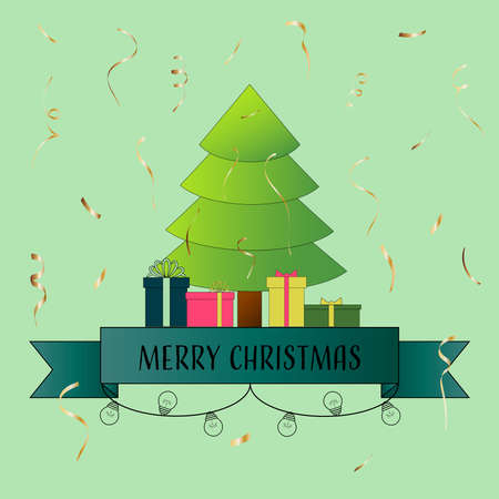 Christmas tree with gifts on a light green background serpentine inscriptionのイラスト素材