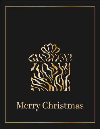 golden tiger texture gift box on black backgroundのイラスト素材