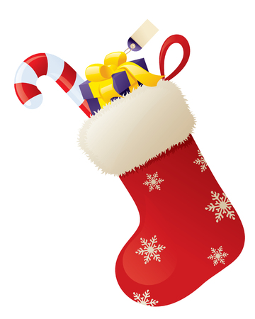 Stocking with gift and candy cane.のイラスト素材