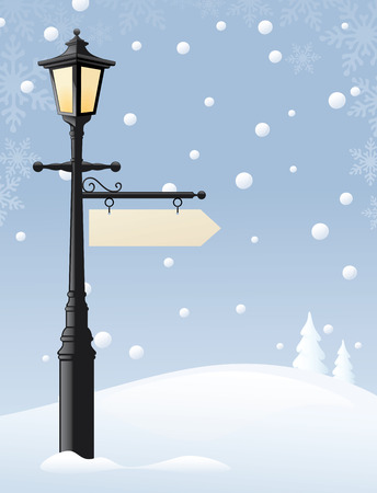 Old street lamp with a sign for the message of your choice. Sign and snow can easily be removed and lamp used on its own.のイラスト素材