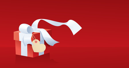 Little red gift with white ribbon starting to unravel. Separately grouped gift tag for your message.のイラスト素材