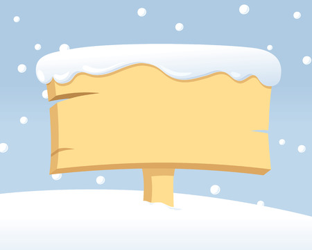 Little blank wooden sign in the snow for your message.のイラスト素材