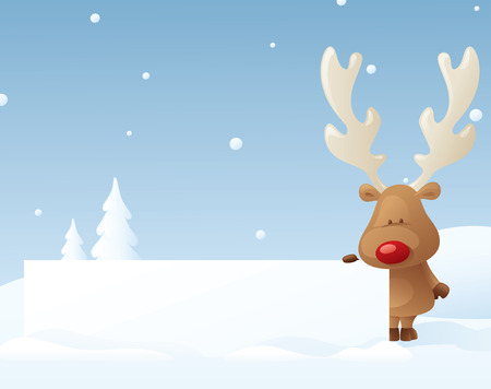 Rudolph holds up the message of your choice against a a snowy backdrop.のイラスト素材