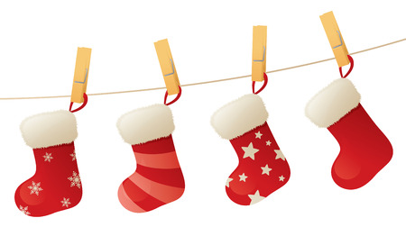 Christmas stockings hanging on a line.のイラスト素材