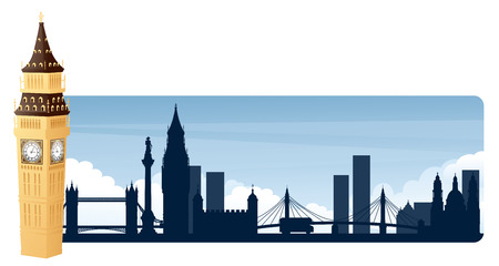 Big Ben with London landmark silhouette banner.のイラスト素材