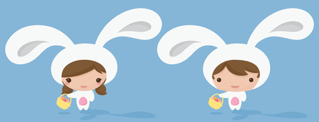 Boy and girl in bunny costumes.のイラスト素材