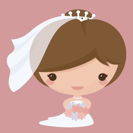 Bride in Kawaii style. Gradient free.のイラスト素材