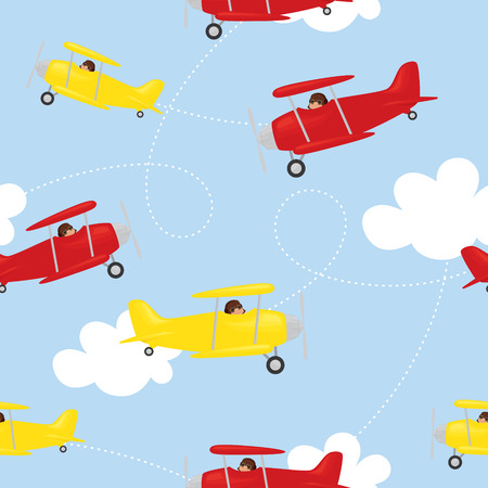 Seamless biplane background. Gradient free.のイラスト素材