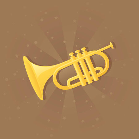 Shiny Brass trumpet on a brown backgroundのイラスト素材