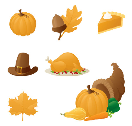 Collection of autumn and thanksgiving icons.のイラスト素材