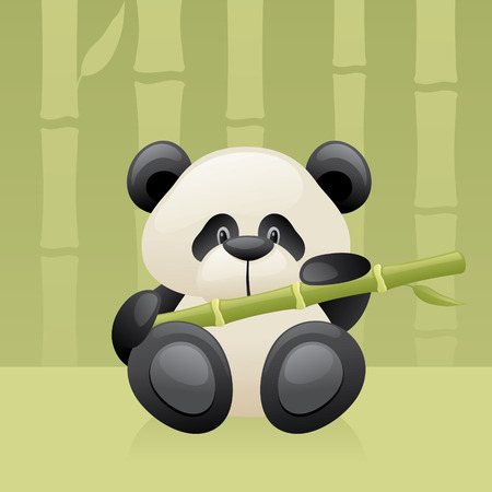 Little panda with yummy fresh bamboo. Bamboo background can be extended.のイラスト素材
