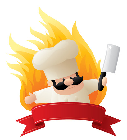 Chef crest with fiery backgroundのイラスト素材