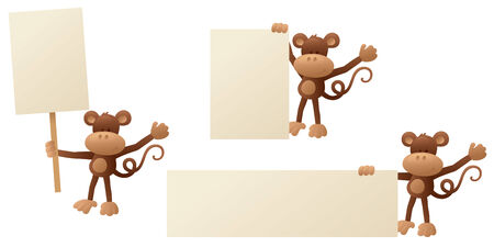 Monkey holding up message boards.のイラスト素材