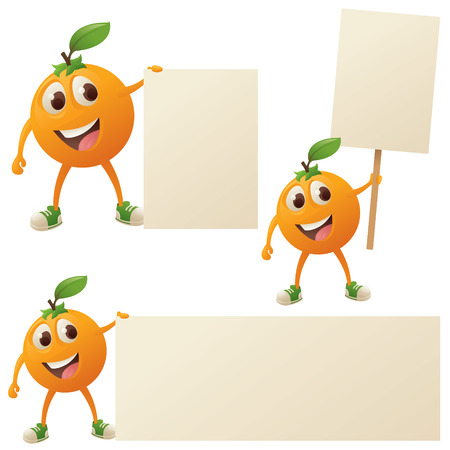 Orange character holding up signs.のイラスト素材