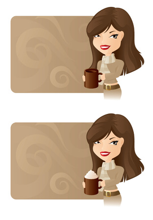 Girl holding a mug of coffee with copyspace for your messageのイラスト素材