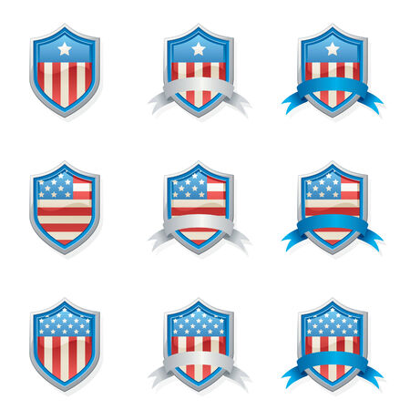 Variety of patriotic shields for July fourth etc.のイラスト素材