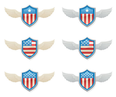 Variety of patriotic shields with wingsのイラスト素材