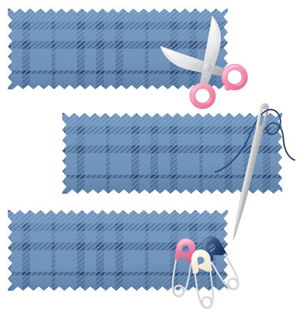Textile banners with sewing items.のイラスト素材