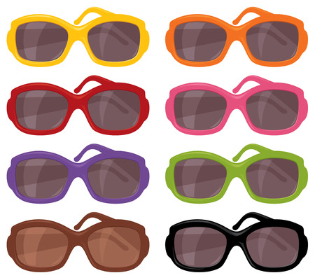 Sunglasses in eight different colors.のイラスト素材