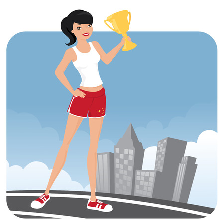 Asian sporty woman winning a prize.のイラスト素材