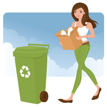 Woman taking out the recycling.のイラスト素材