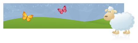 Spring banner with a sheep.のイラスト素材