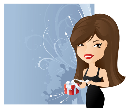 Girl unwrapping a very special gift.のイラスト素材