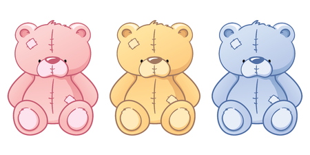 Pink, blue and brown teddy bears.のイラスト素材