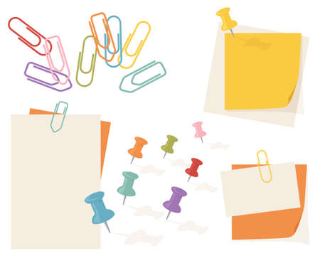Assortment of colorful pins and paperclips.のイラスト素材