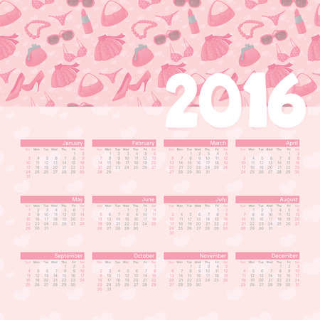 January to December 2016 Calendarのイラスト素材